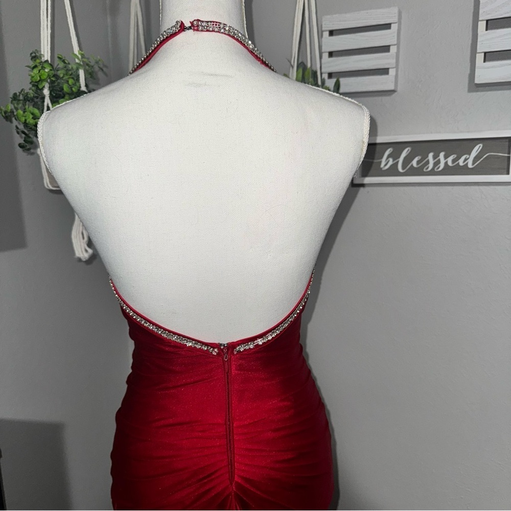 Elegant Floor Length Formal Evening Gown Prom Dress Red Size XS Rhinestones - Picture 4 of 13